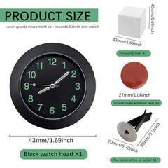 Car Dashboard Clock, Mini Luminous Car Clocks, Universal Automotive Black
