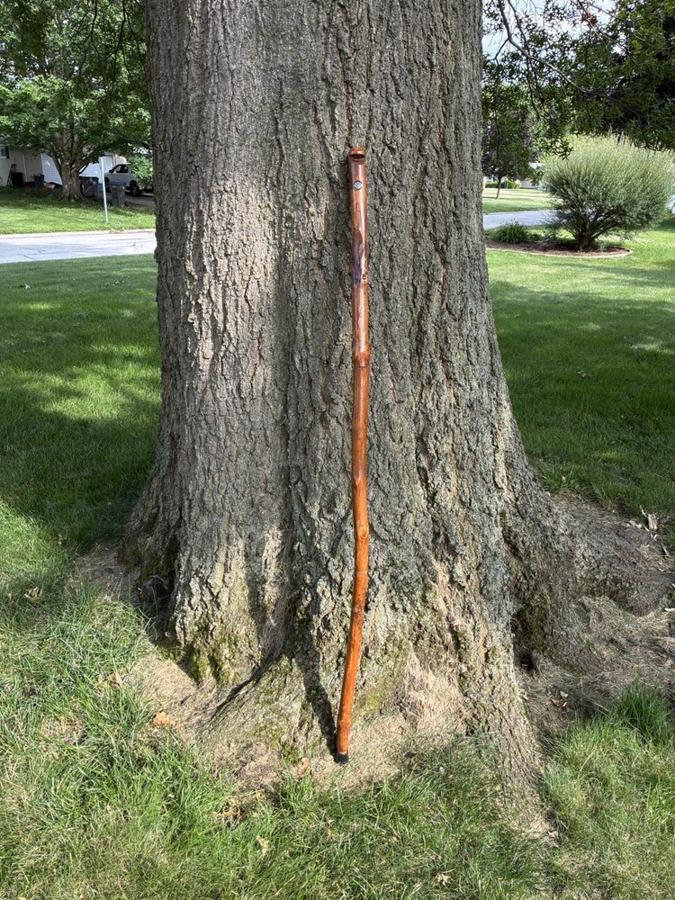 Wood Walking Stick with Whistle and Compass That Unscrews for Easy Transport