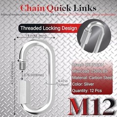 4.2″ Chain Quick Links, 12Pcs 1/2″ Heavy Duty Carabiner, 2500 12PCS-4.2″ Silver