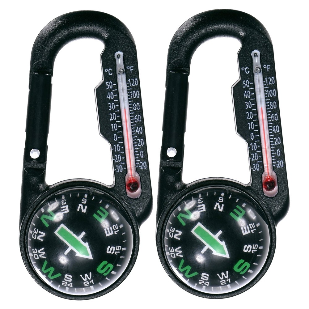 Keychain Compass [2PCS] – Ball Compass and Thermometer Buckle – [Black, Green]