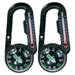 Keychain Compass [2PCS] – Ball Compass and Thermometer Buckle – [Black, Green]
