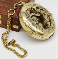 Vintage Steampunk Brass Compass Maritime With Chain With Anchor Wooden Case