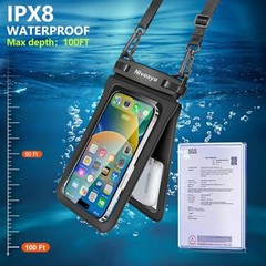 Double Space Waterproof Phone Pouch – 2 Pack, Medium 8.3″ Black+ Black