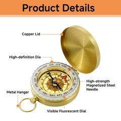 Portable Brass Pocket Compass with Luminous Dial, Vintage Pocket Watch Compass