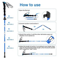 BISINNA Collapsible Trekking Hiking Poles- 2 Pack Folding Blue 115-135cm