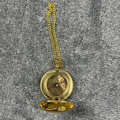 Vintage Brass Pocket Compass Hunter Case Flip Top Gold Tone Chain Navigation