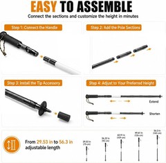 LED Trekking Pole USB-C Rechargeable with White Red Light 6-in-1 Tool