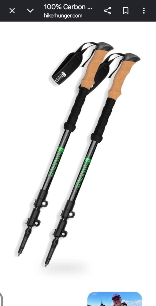 Hiker Hunger 100% Carbon Fiber Trekking Poles Cork Grip, Green And Black