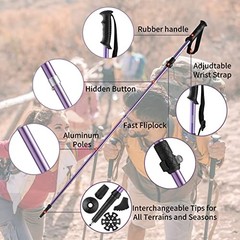 AISUNOURDOOR Lightweight Adjustable Trekking Poles, Aluminum Collapsible purple