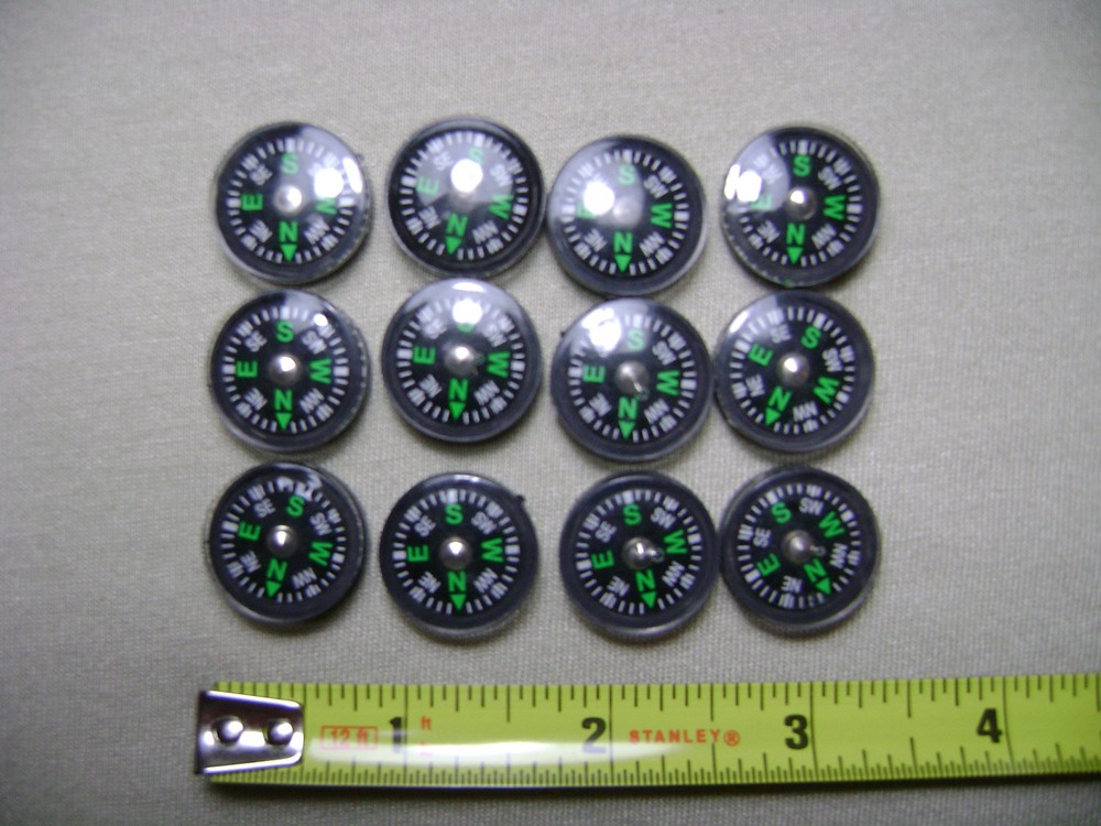 12x 20mm Liquid-Filled Button Compasses (NEW) Mini Slim Pocket Compact Small