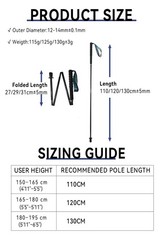 OK HEALING 5-Section Folding 3K Carbon Fiber Trekking Poles Hiking Walking Stick