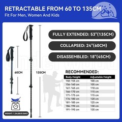 Trekking Poles Collapsible Hiking Poles – 2 Pack Adjustable Aluminum Hiking S…
