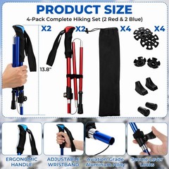 4 Pcs Trekking Poles Set, Collapsible Aluminum Hiking Poles, Adjustable Foldi…