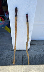 Pair of Wooden Hiking / Walking Sticks w/ Leather Grips – $25 OBO