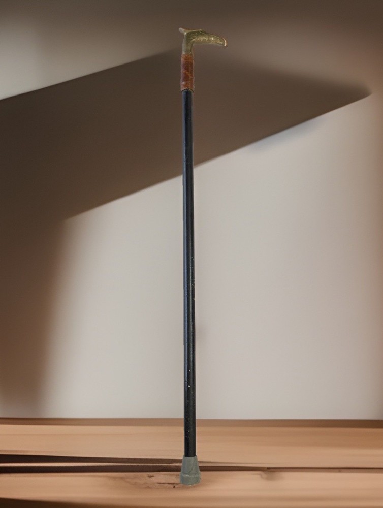 VINTAGE BRASS EAGLE HEAD WALKING CANE HANDLE WITH WOODEN STICK 36” TALL
