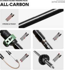 Carbon Fiber Hiking Poles – 2 PC Ultra Lightweight / 0.5LB Collapsible Hiking &
