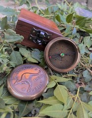 2″ Australia Penny [1930] Beautiful Antique Collectible Compass With Wooden Box