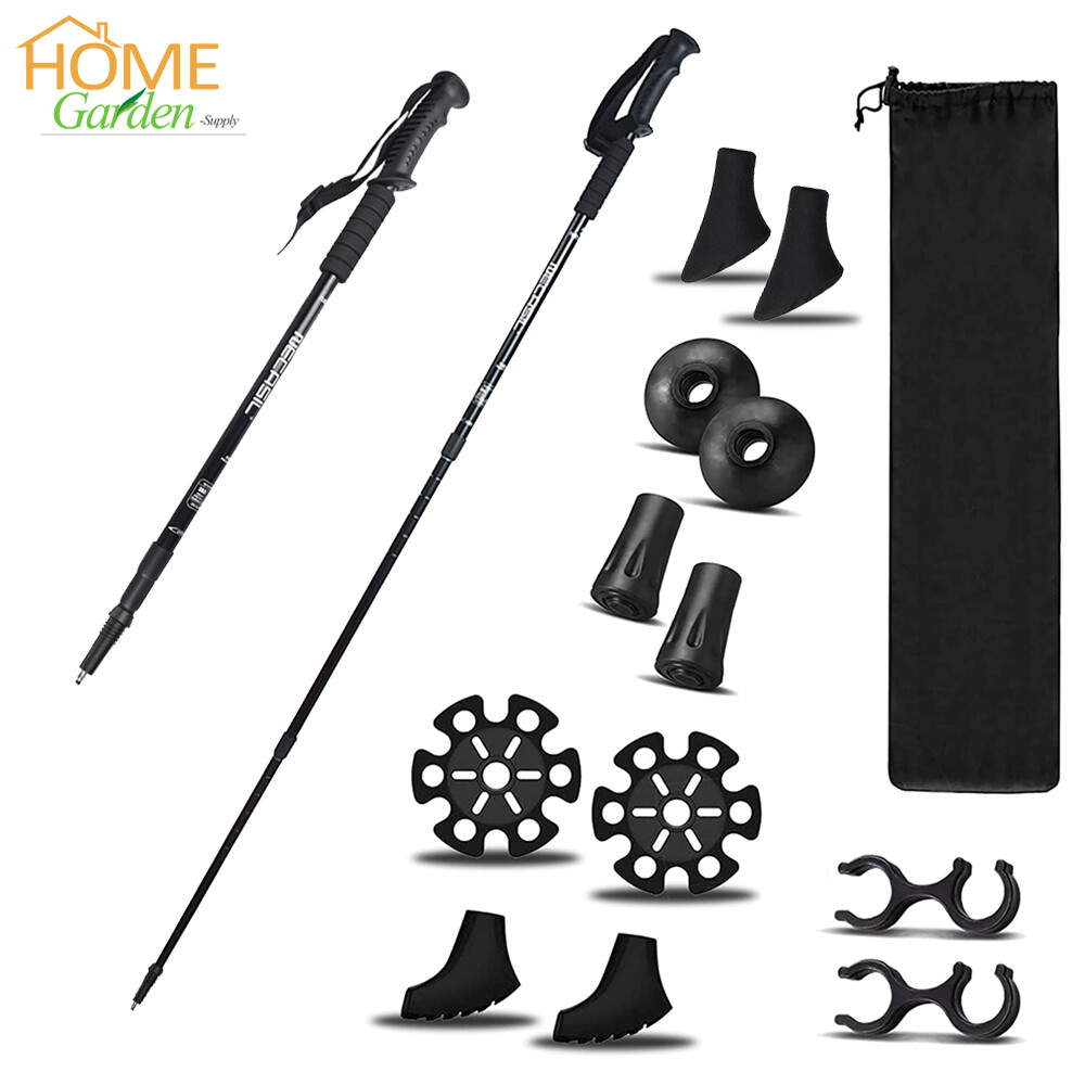 2* Adjustable Trekking Poles Hiking Nordic Walking Sticks Anti-shock Alpenstock