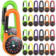 24pcs Mini Compass Keychain with Carabiner – Portable Clip-On for Hiking, Campin