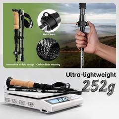 Adjustable Carbon Fiber Trekking Poles 2 PCS Collapsible Walking Sticks Baskets