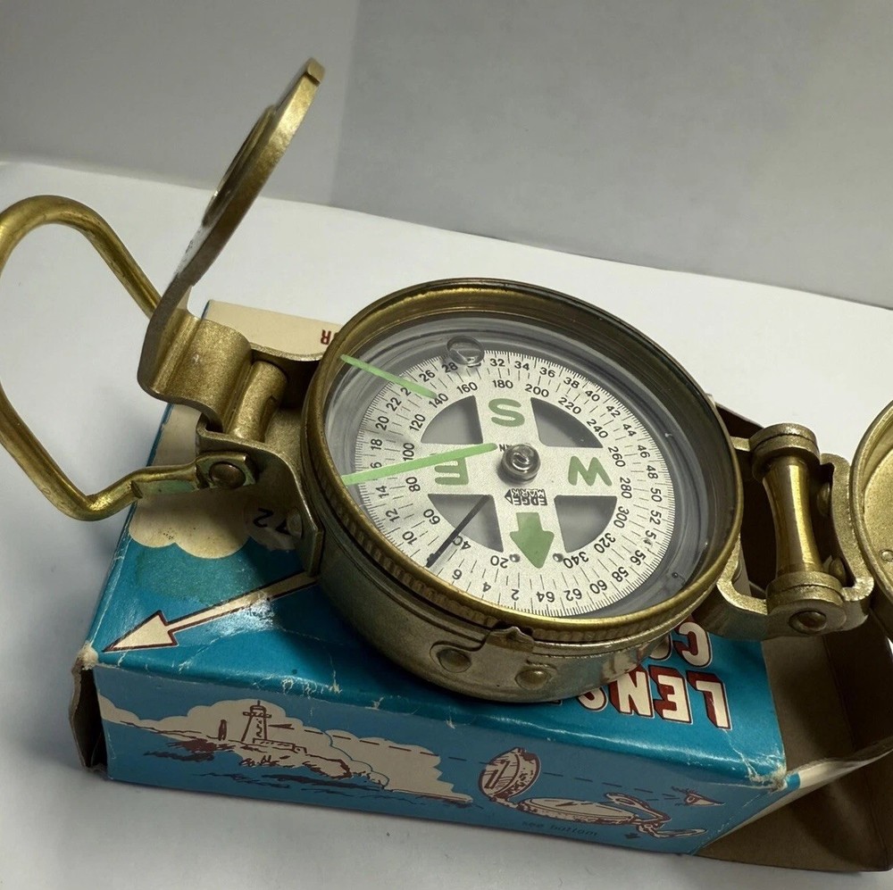 Vintage Luminescent Lensatic Compass Model 14-829 WITH ORGINAL BOX Clean!