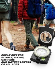 Accurate Lightweight Orienteering Compass with Strap & Case, Glow in Dark, Water