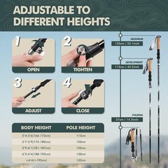 Nordic Walking Poles Folding Collapsible Hiking Sticks with Cork Handle 7075