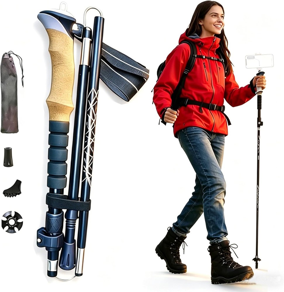 Lightweight Foldable Hiking Poles with Cork Grip, 1-Pack