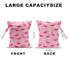 2Pcs Flamingo Print Wet Bags, Wet Dry Bag Reusable Zipper Pouch Multicolor 1338