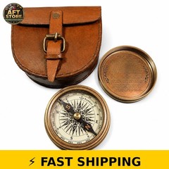 Vintage Brass Pocket Compass with Leather Case – Rustic Decor Gift