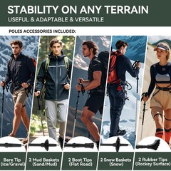 Trekking Poles Collapsible Hiking – 2 Pack Aluminum 110-130cm, Black