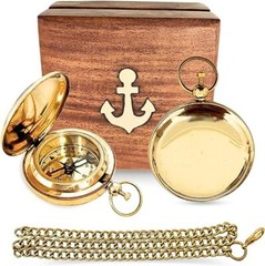 Authentic Antique Push Button Compass Presented in Artisan Wooden Box