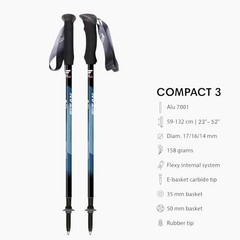 Compact 3 Trekking Poles – 5.6 oz Ultralight, Backpacking, Blue / EVA Foam