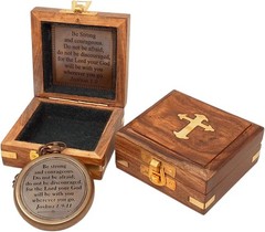 Joshua 1 : 9 – 11 Be Strong And Courageous Antique Compass With Box Christmas