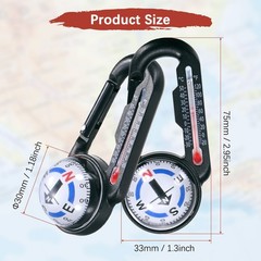 Keychain Compass [2PCS] – Ball Compass and Thermometer Buckle – [White, Black]