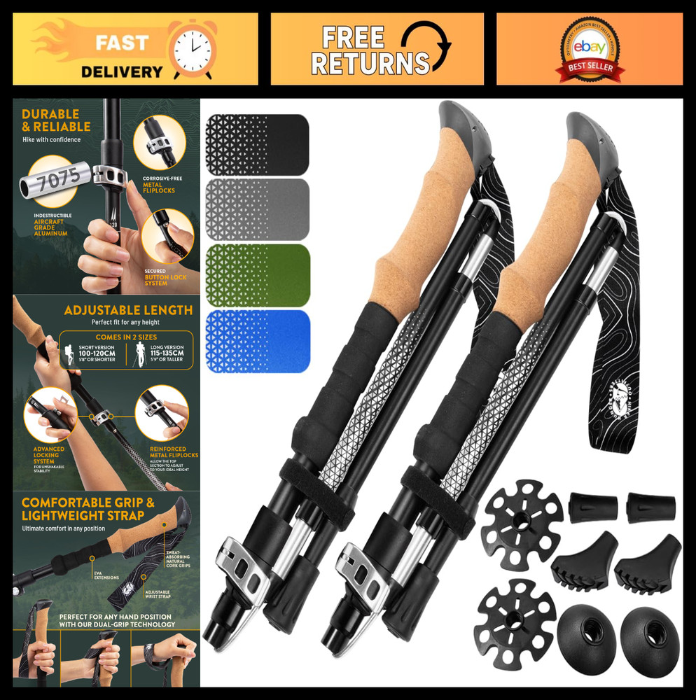Adjustable Lightweight Foldable Hiking Poles – Trekking Sticks with Cork Grips,