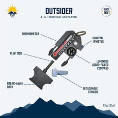 Outsider – 4-In-1 Survival Multi-Tool | Compass, Thermometer, Whistle, and Fire