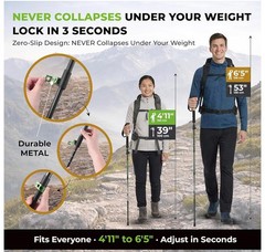 TREKOLOGY 3K Carbon Fiber Trekking Poles (210g) & 10pc Accessory Kit (US)
