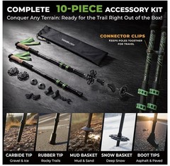 TREKOLOGY 3K Carbon Fiber Trekking Poles (210g) & 10pc Accessory Kit (US)