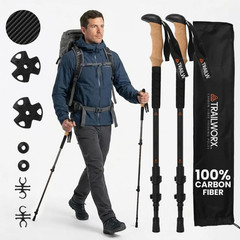 3K Carbon Fiber Collapsible Hiking Poles, Adjustable Trekking Poles for Hiking,