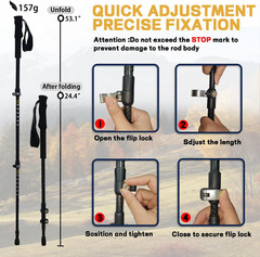 Carbon Fiber Trekking Poles 2 Pcs Ultra Lightweight Telescopic Collapsible Hikin