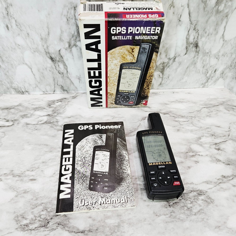 Magellan GPS Pioneer Satellite Navigator w/Box Manual Tested Vintage 2AA