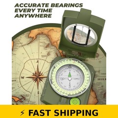 Sportneer Military Lensatic Compass – Waterproof, Shockproof, Army Green