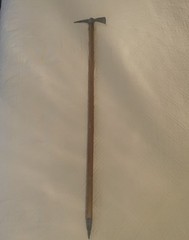 Vintage Bavarian Alpine Wanderstock w/Metal Ice Axe Pick Head & Souvenir Shields