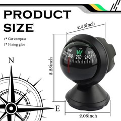 Compass for Car with Bottom Stick Car Compass Ball Adjustible and Night Vision