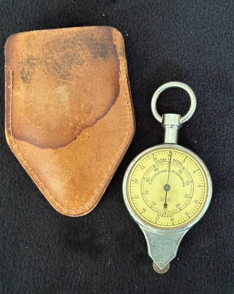 Vtg Selsi Opisometer Compass German Map CM to KM and Inch to Mile, Leather Case