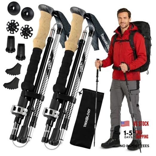 Trek-Z Collapsible Hiking & 100–120 cm (for Height: 4’11” to 5’10”) EVA Black