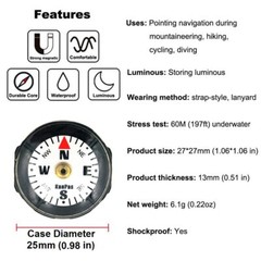 Mini Luminous Button Compass For Watch Band Lanyard