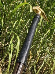 Brass Dragon Head Walking Cane With Genuine Black Leather Wrapped Hand Grip