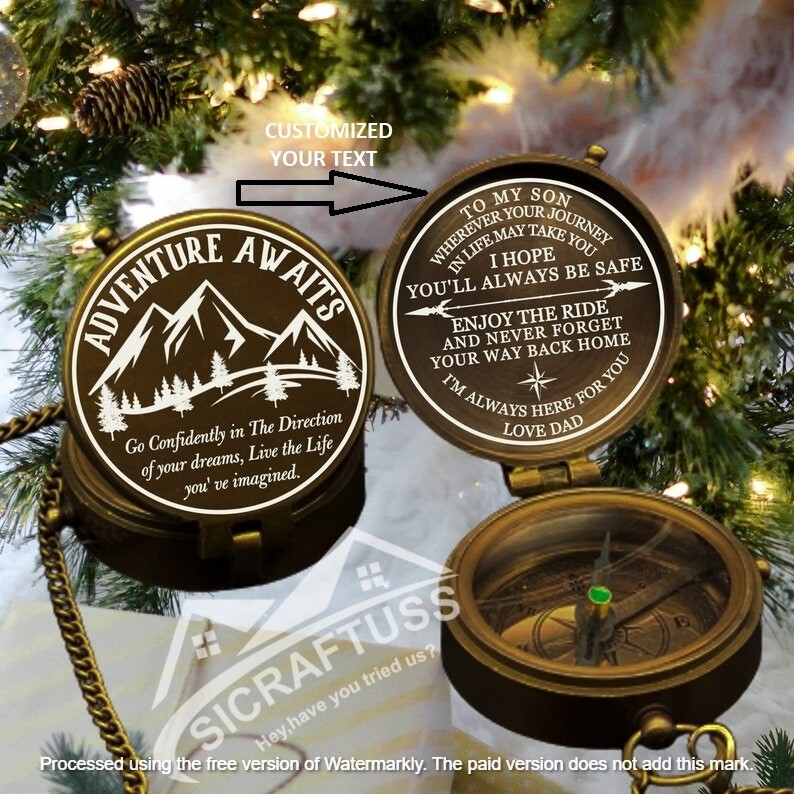 Personalized compass brass vintage look with desired engraving and leather case.